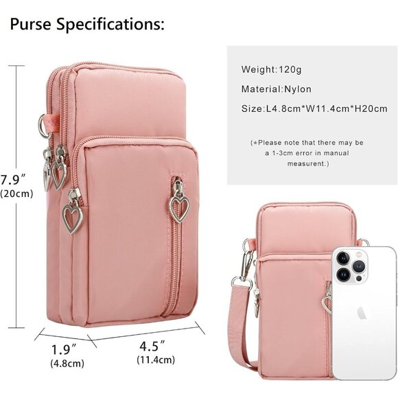 Women's Pink Small Cell Phone Purse Crossbody Wallet Single Shoulder Bag - Picture 2 of 7